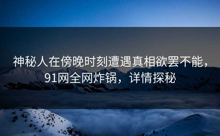 神秘人在傍晚时刻遭遇真相欲罢不能，91网全网炸锅，详情探秘