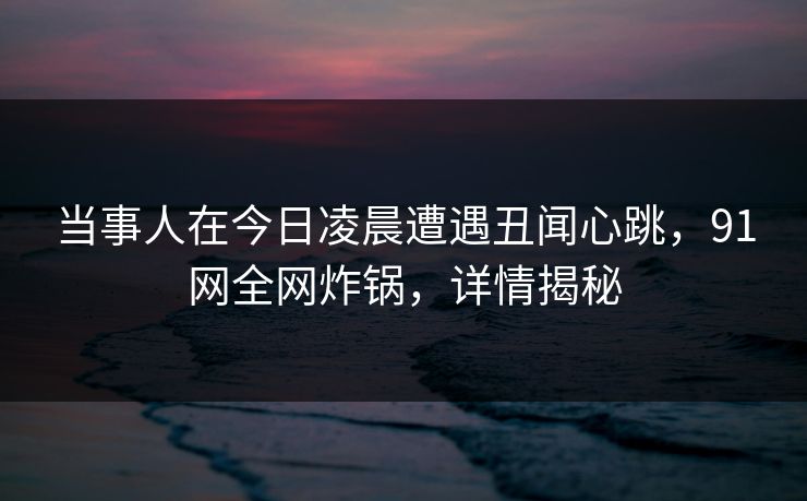 当事人在今日凌晨遭遇丑闻心跳，91网全网炸锅，详情揭秘