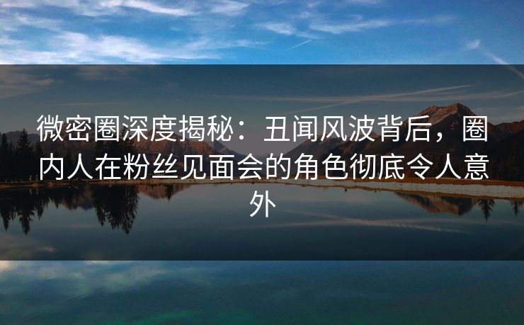 微密圈深度揭秘：丑闻风波背后，圈内人在粉丝见面会的角色彻底令人意外